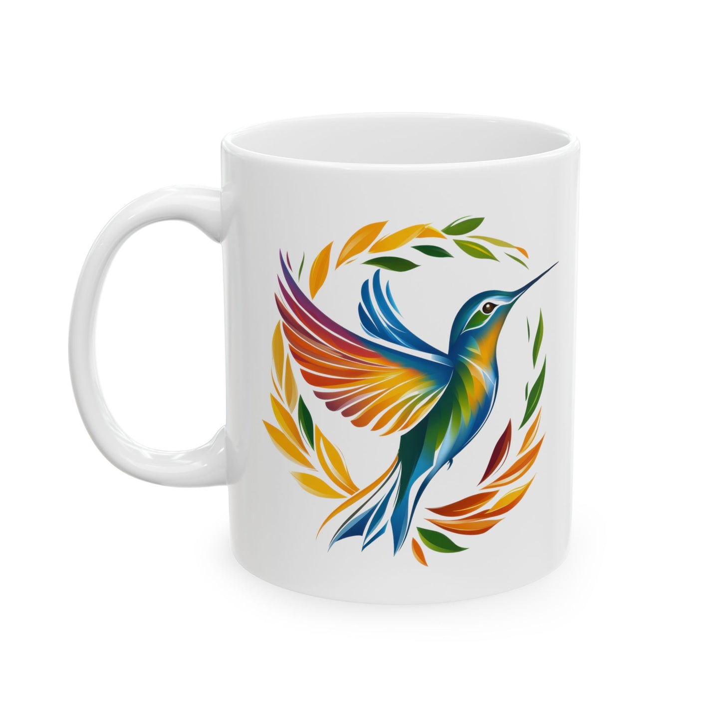 Hummingbird Rainbow White Ceramic Mug