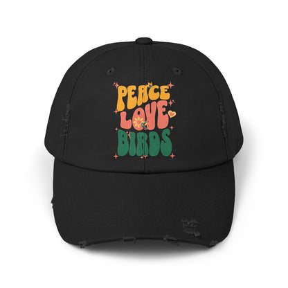 Peace Love Birds Vintage Style Hat - Unisex Distressed Cap