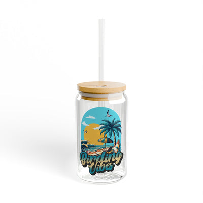 The Nerdy Birder Birding Vibes 16oz Sipper Glass With Bamboo Lid