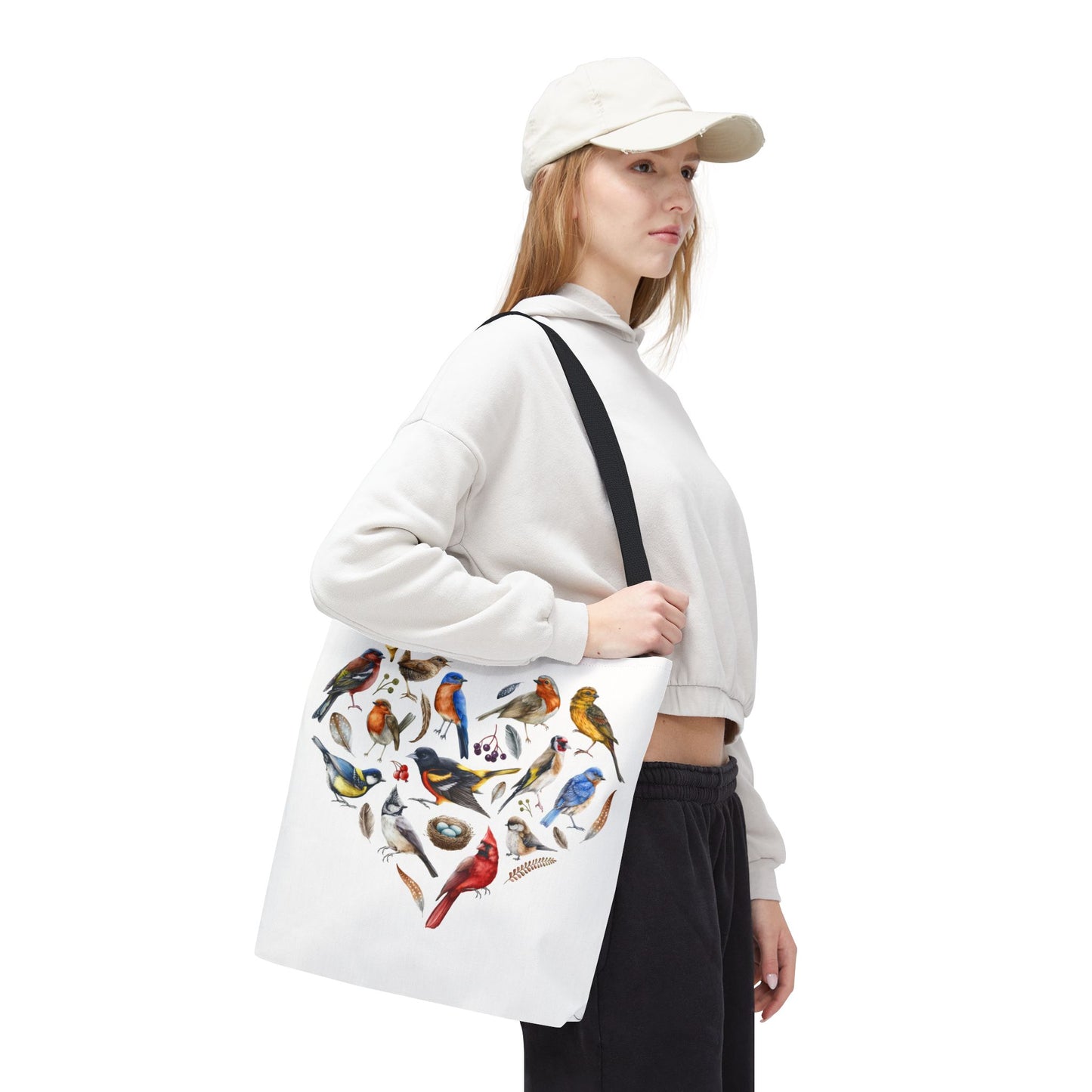 Bird Lovers Tote Bag - Colorful Heart Design for Nature Enthusiasts