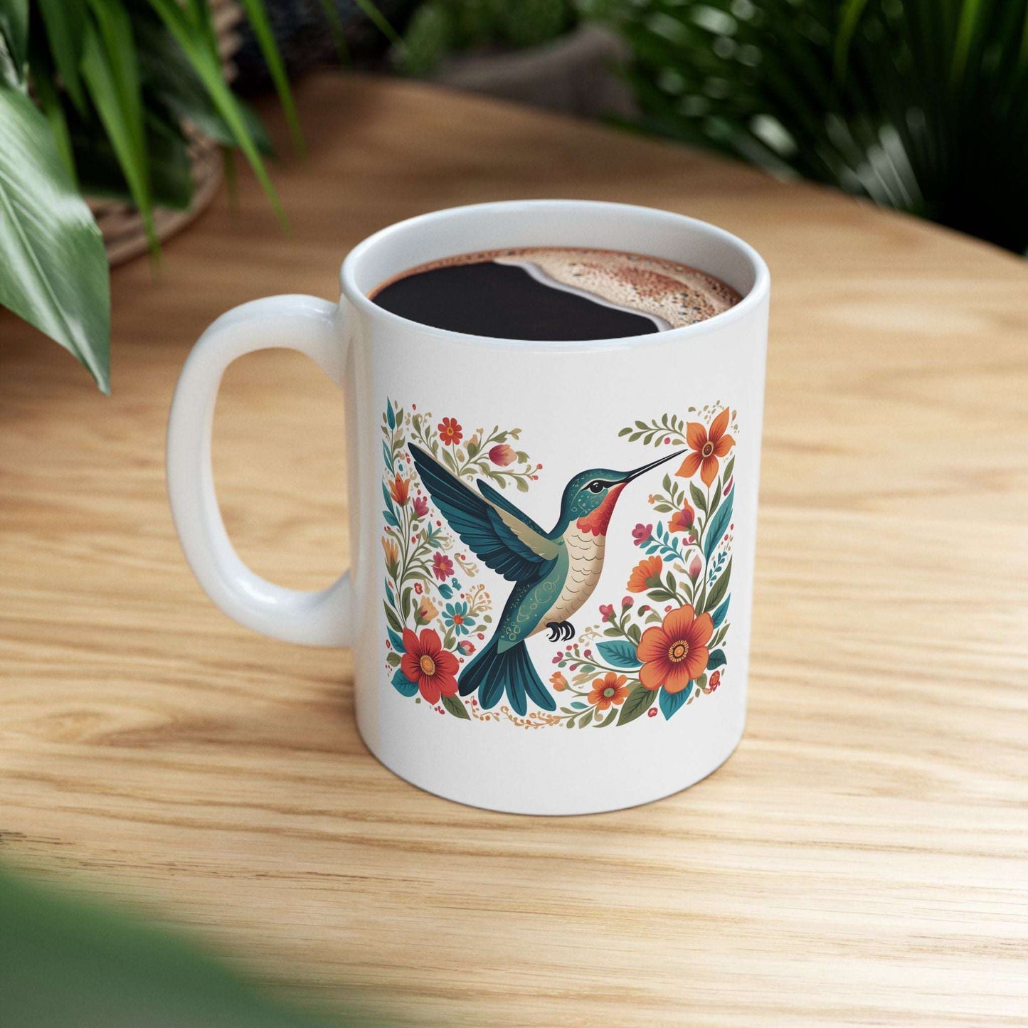 Hummingbird in Bloom White Ceramic Mug