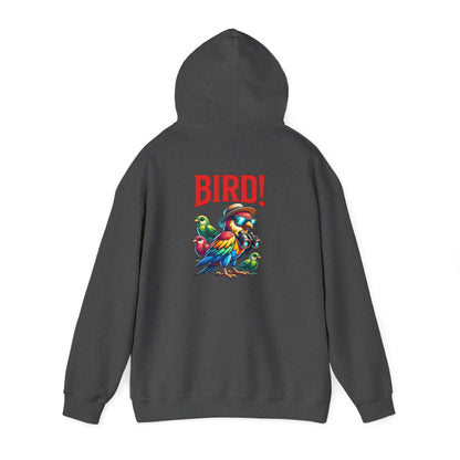 The Nerdy Birder - "Bird!" Back Design Unisex Hoodie - Cozy Sweatshirt for Nature Lovers