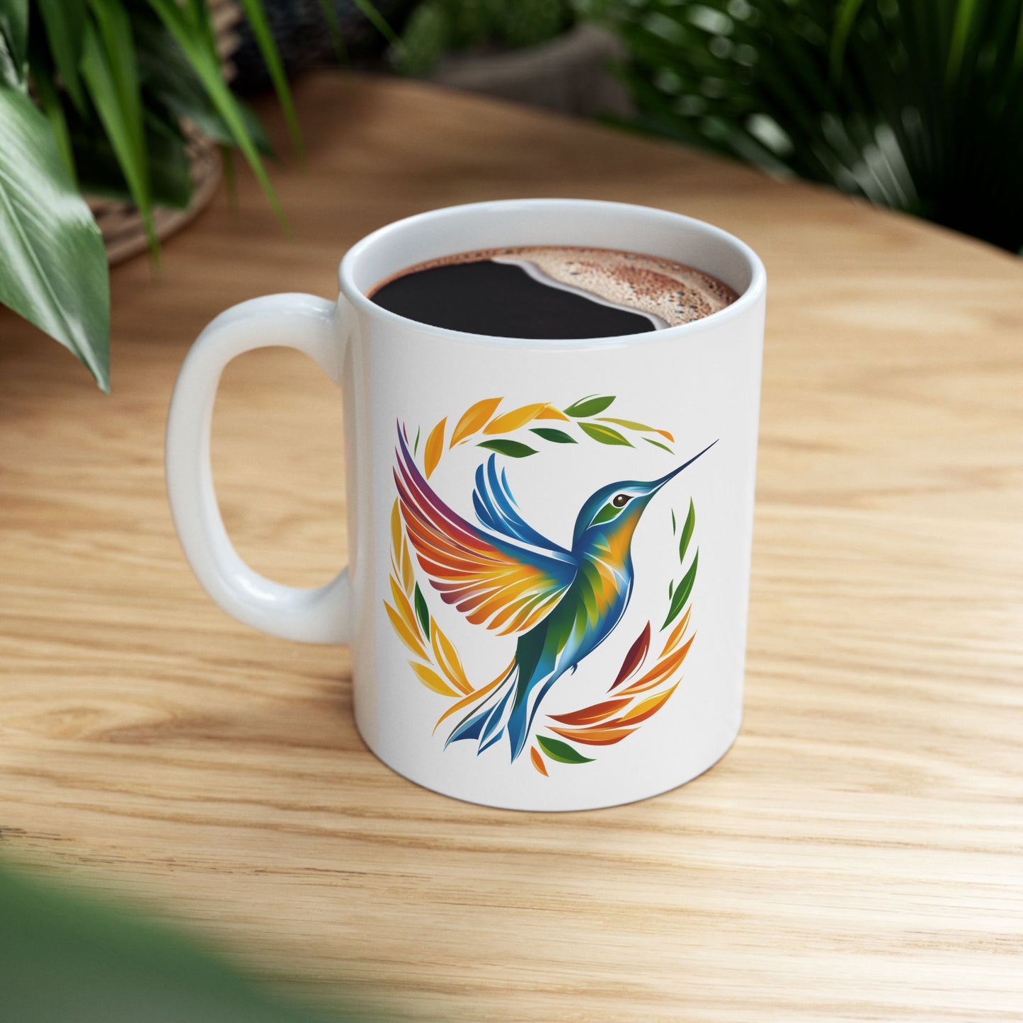Hummingbird Rainbow White Ceramic Mug