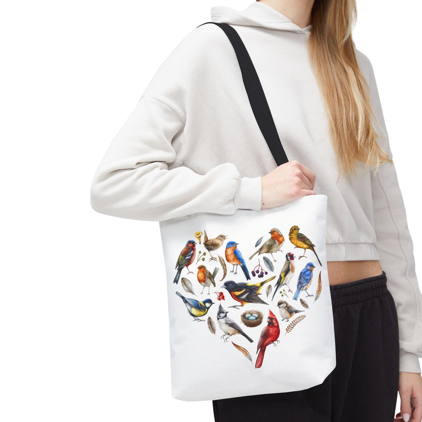 Bird Lovers Tote Bag - Colorful Heart Design for Nature Enthusiasts