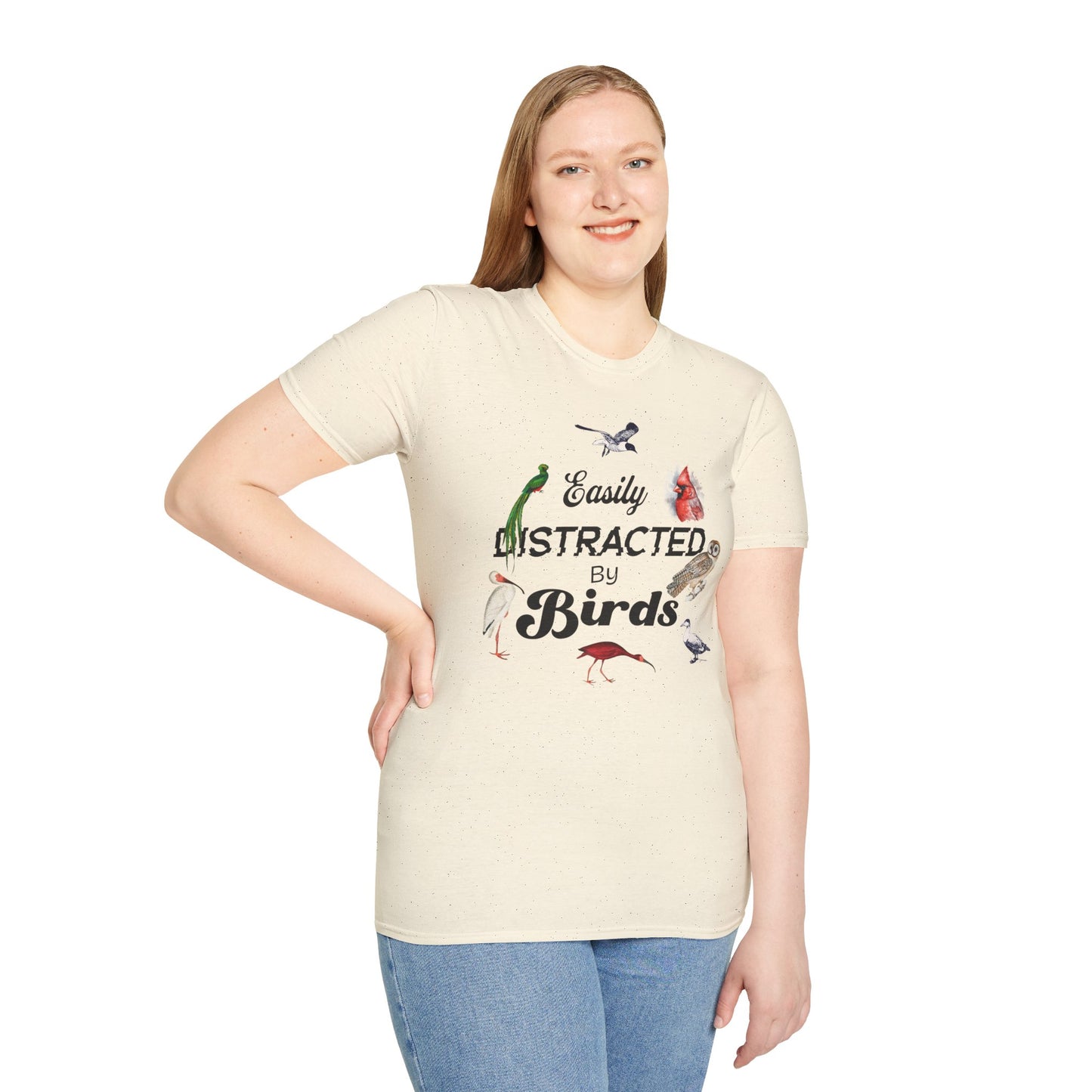Easily Distracted by Birds T-Shirt - Unisex Softstyle Tee for Bird Lovers