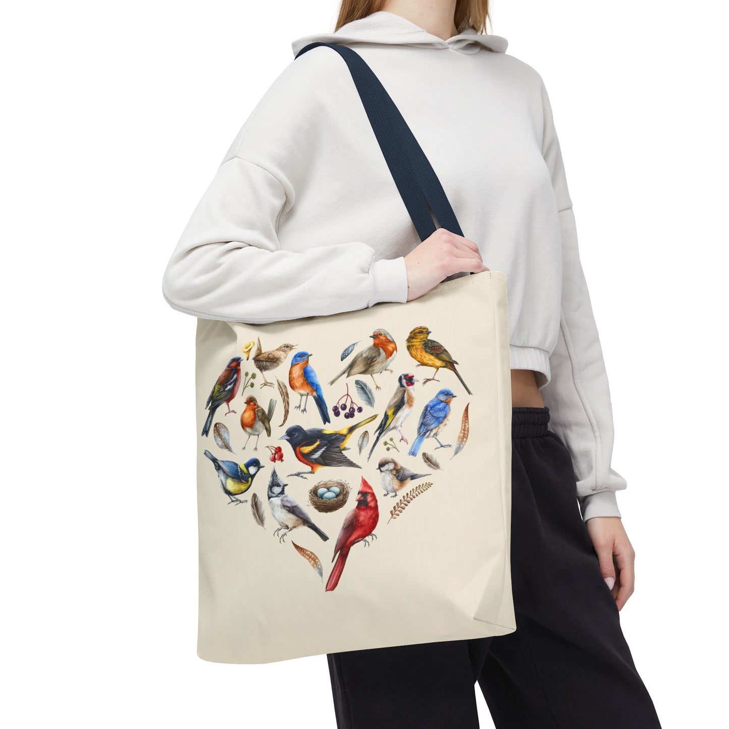 Heart of Birds Tote Bag - Natural color - Heart Design for Nature Enthusiasts