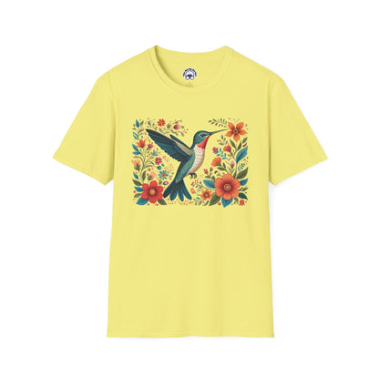 Hummingbird in Bloom – Artistic Nature Unisex Softstyle T-Shirt