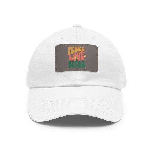 Peace Love Birds  Hat with Leather Patch, Casual Cap for Bird Lovers