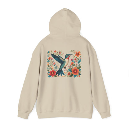 Hummingbird In Bloom Hoodie Back Design - Cozy Sweatshirt for Nature Lovers
