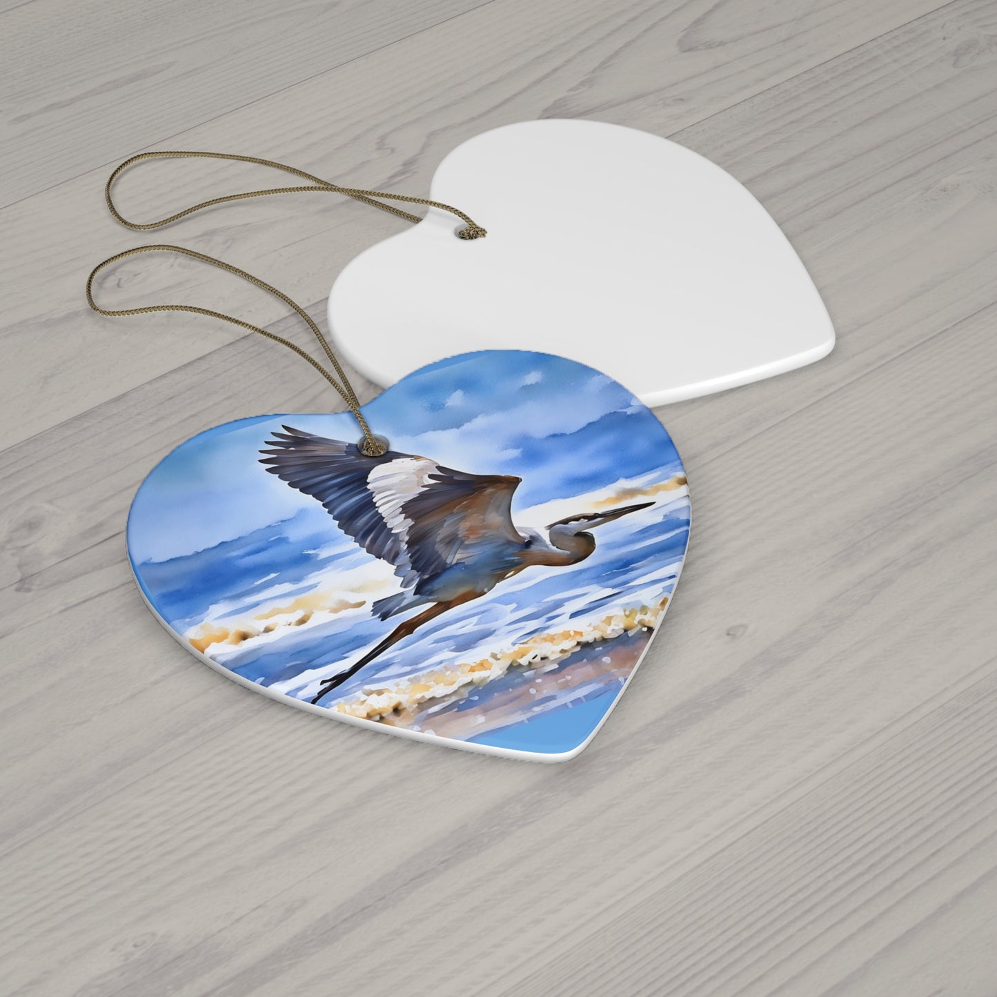 Flying Great Blue Heron Ceramic Ornament —3 Shapes
