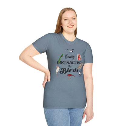 Easily Distracted by Birds T-Shirt - Unisex Softstyle Tee for Bird Lovers