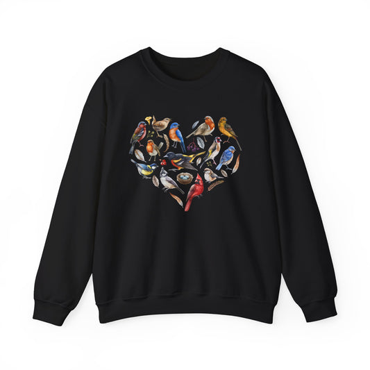 Bird Lover's Heart Graphic Unisex Crewneck Sweatshirt