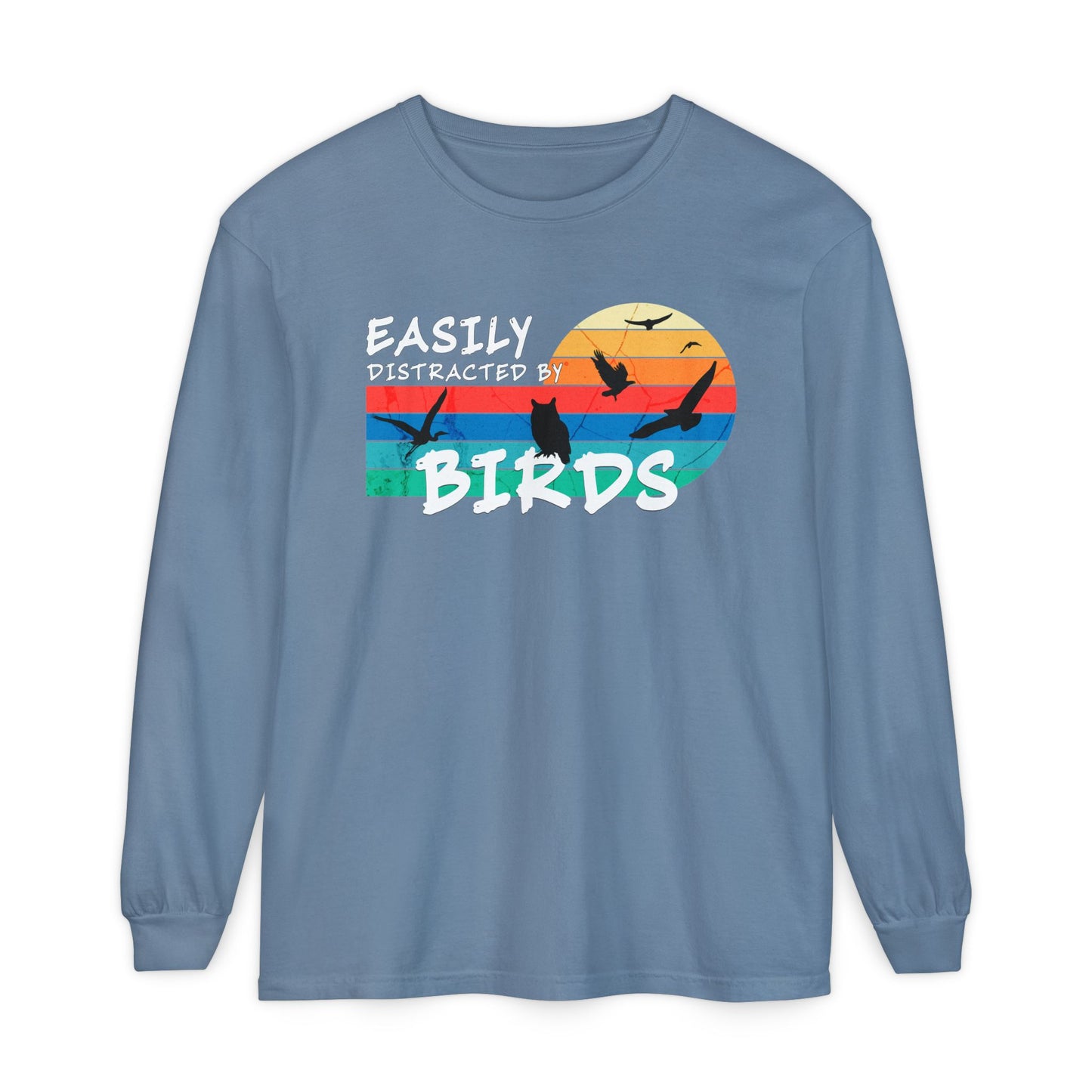 Easily Distracted by Birds Retro Sunset Long Sleeve Tee