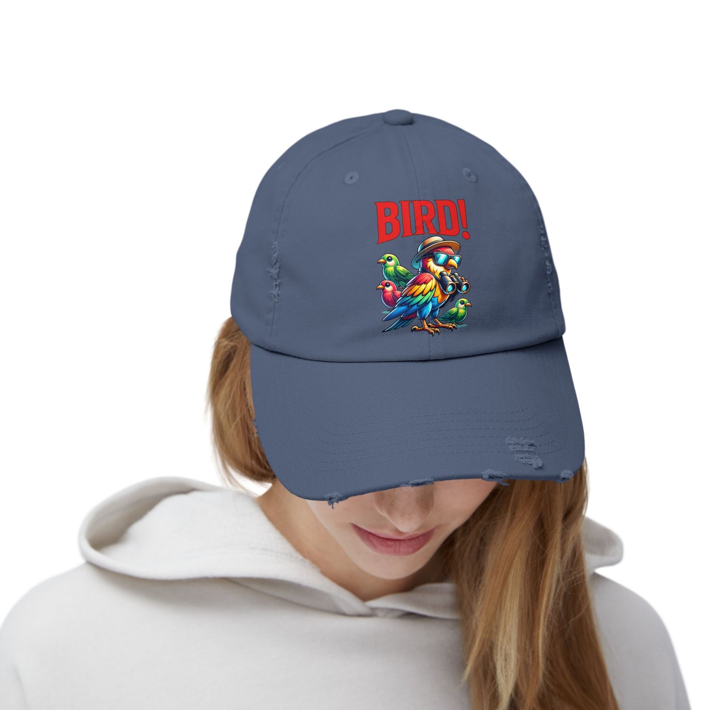 The Nerdy Birder BIRD! Vintage Style Hat - Unisex Distressed Cap