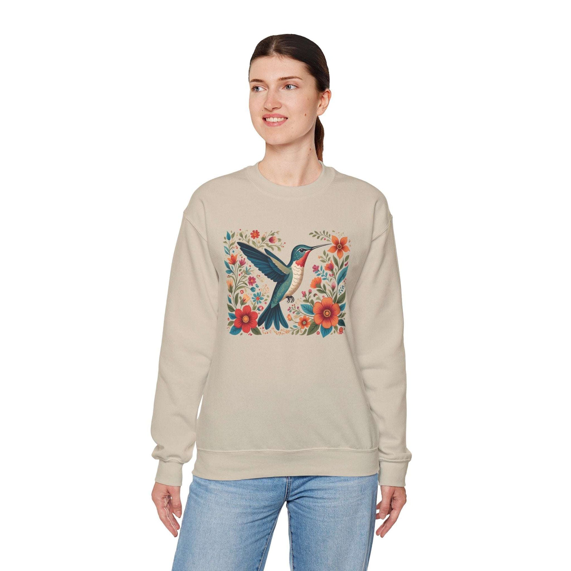 Hummingbird In Bloom Graphic Unisex Crewneck Sweatshirt