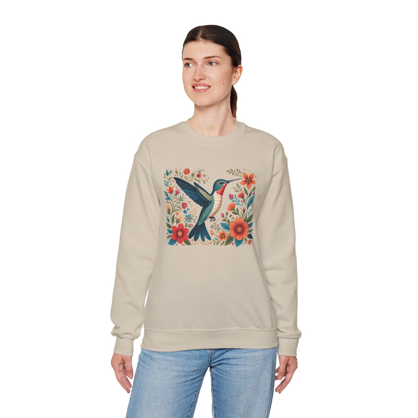 Hummingbird In Bloom Graphic Unisex Crewneck Sweatshirt