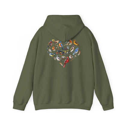 Bird Heart Unisex Hoodie Back Design - Cozy Sweatshirt for Nature Lovers