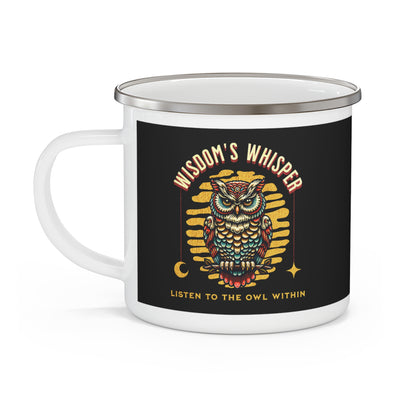 Wisdom’s Whisper Enamel Camping Mug - Owl Design for Nature Lovers