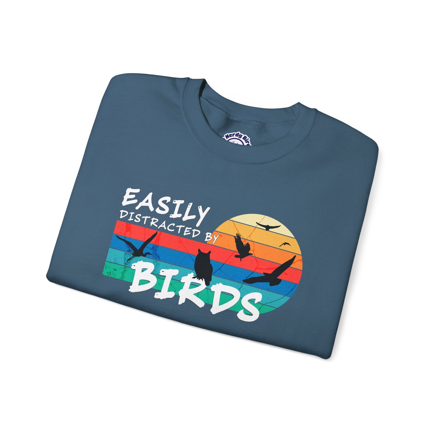 Easily Distracted by Birds Retro Sunset Crewneck Sweatshirt