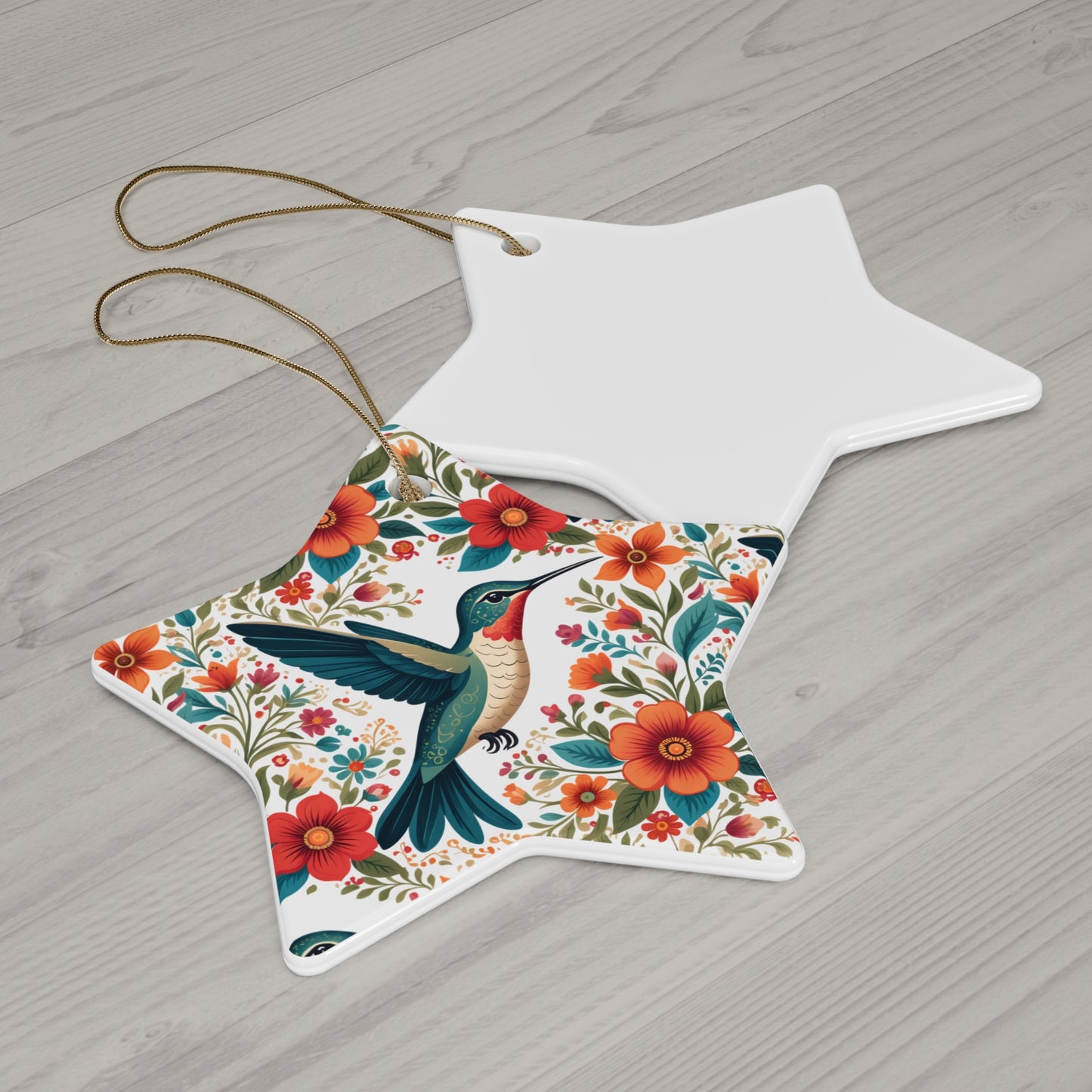 Hummingbird Blooms Ceramic Ornament —4 Shapes