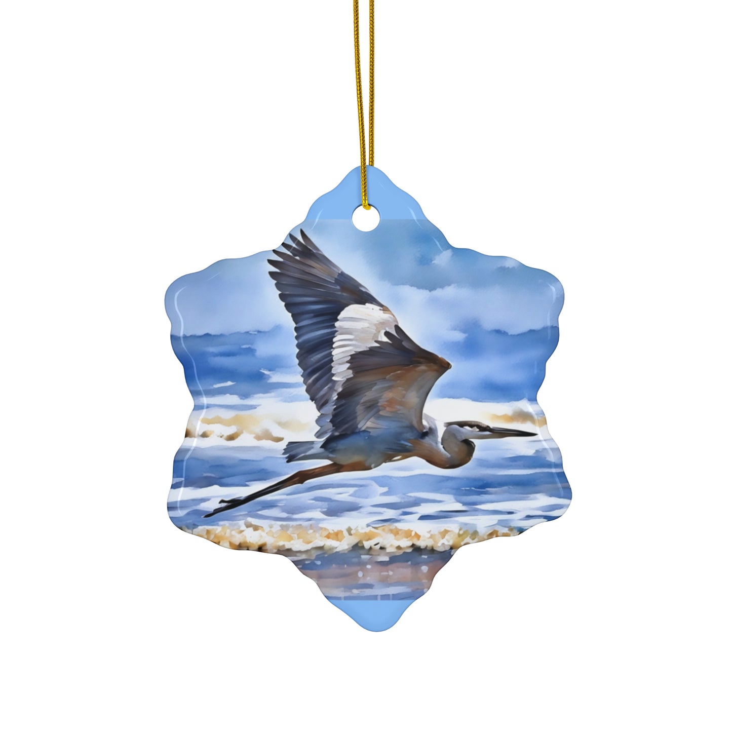 Flying Great Blue Heron Ceramic Ornament —3 Shapes