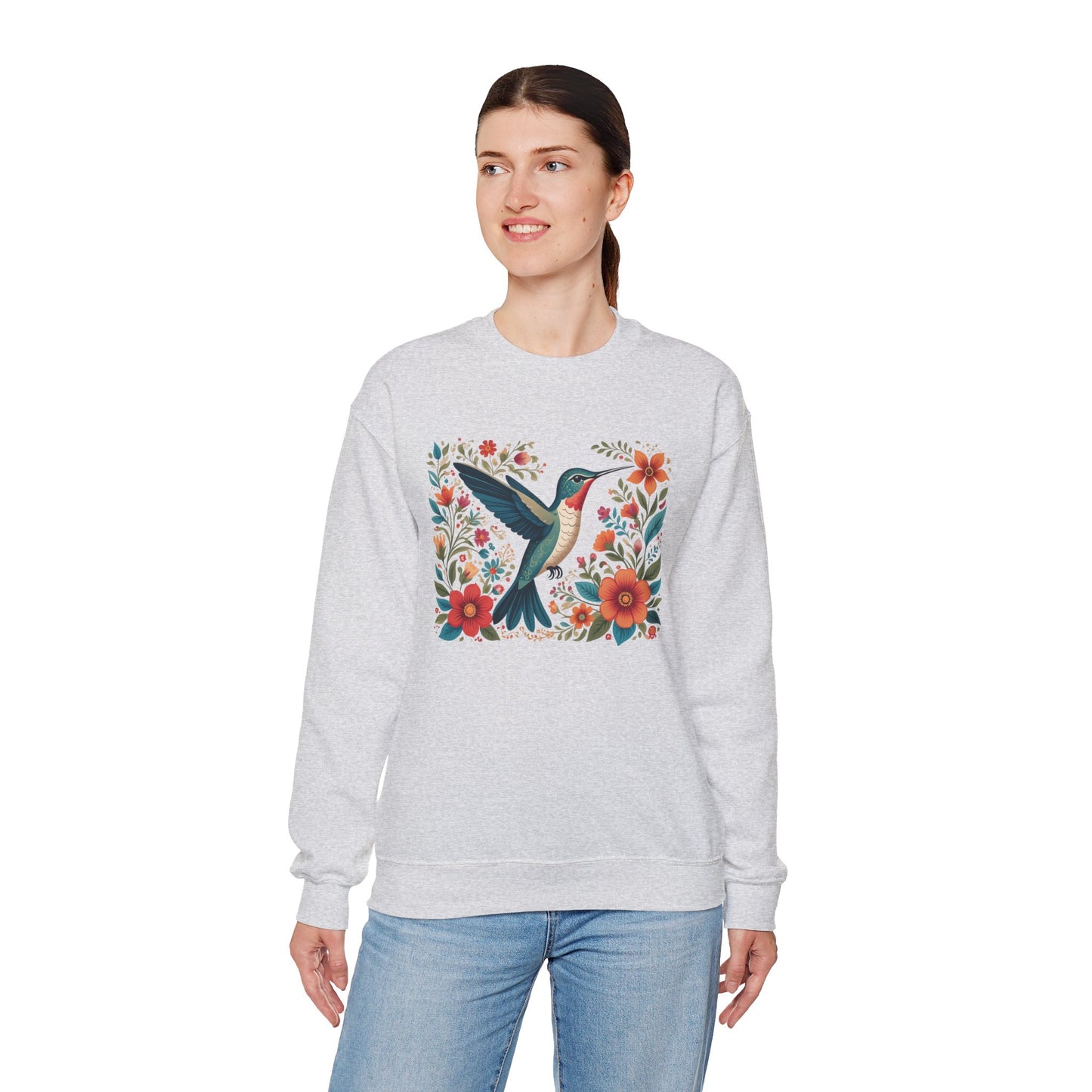 Hummingbird In Bloom Graphic Unisex Crewneck Sweatshirt