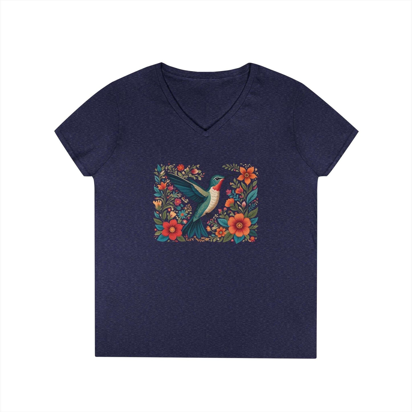 Hummingbird Blooms Ladies' V-Neck T-Shirt
