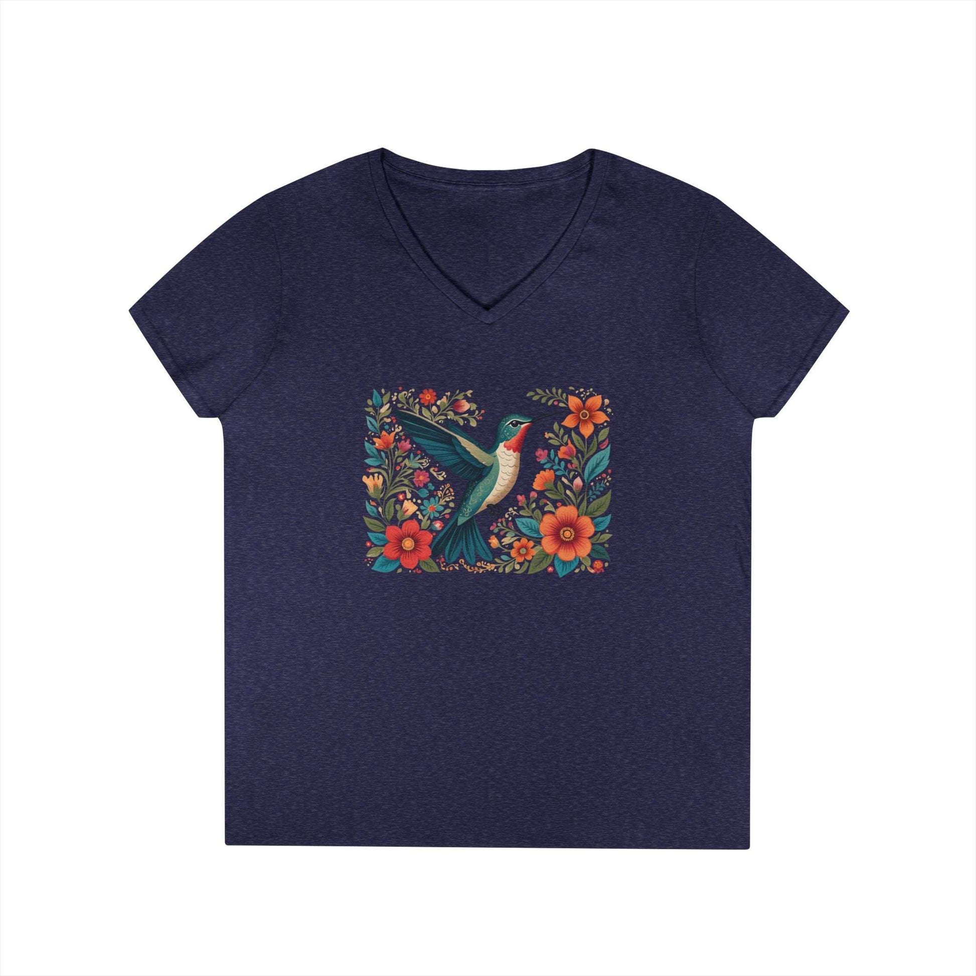 Hummingbird Blooms Ladies' V-Neck T-Shirt