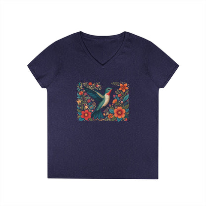 Hummingbird Blooms Ladies' V-Neck T-Shirt