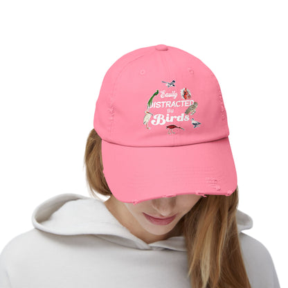 Easily Distracted By Birds Vintage Style Hat - Unisex Distressed Cap