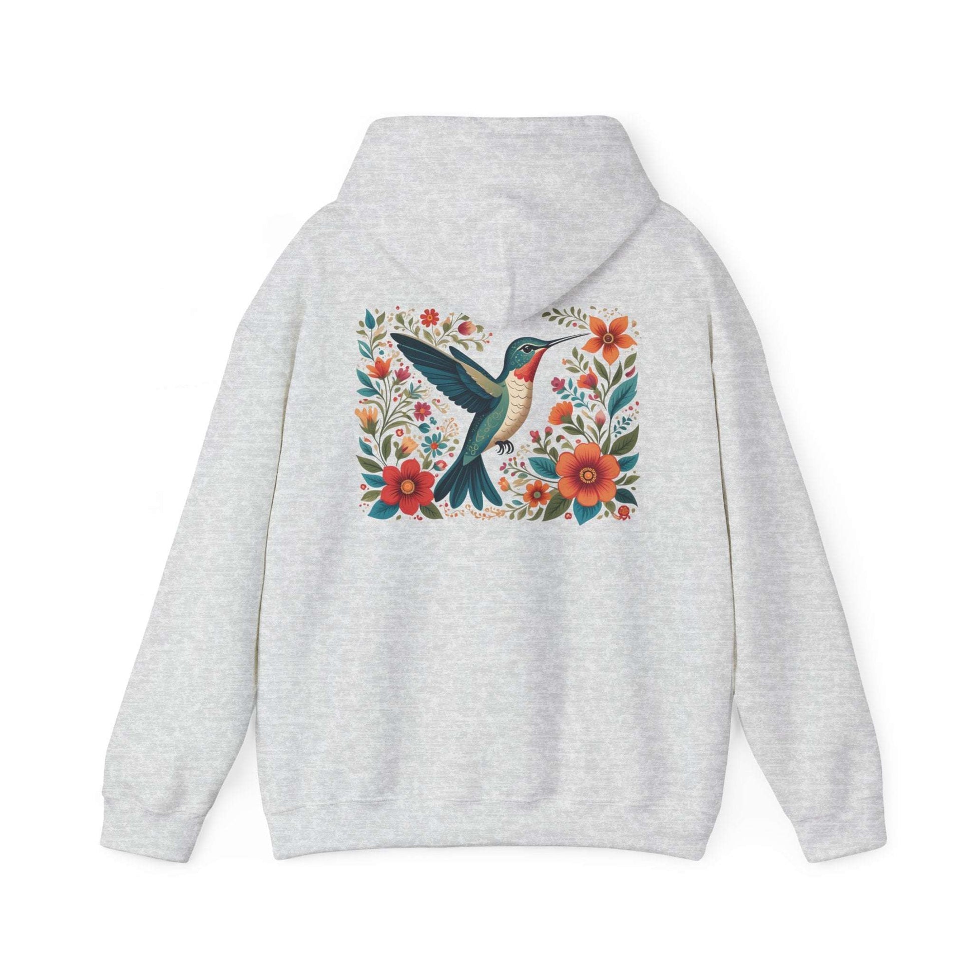 Hummingbird In Bloom Hoodie Back Design - Cozy Sweatshirt for Nature Lovers