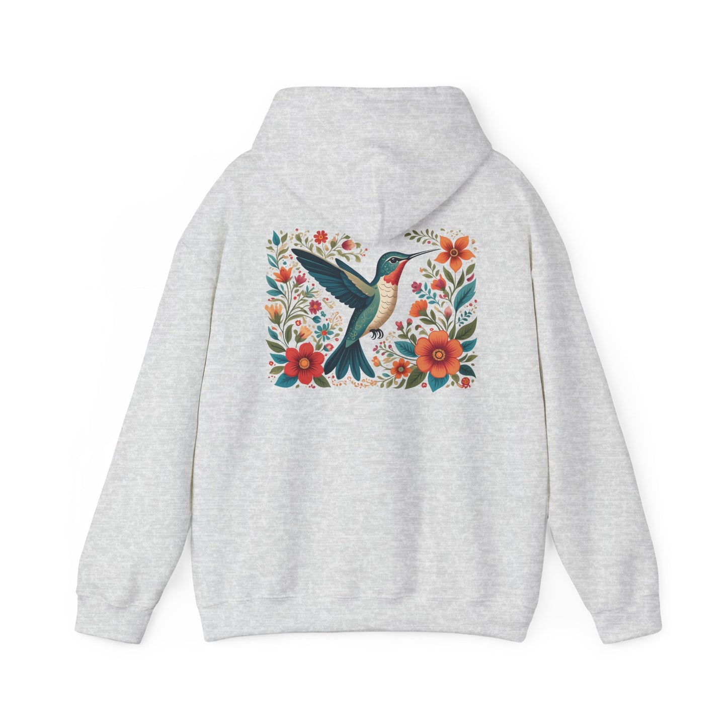 Hummingbird In Bloom Hoodie Back Design - Cozy Sweatshirt for Nature Lovers