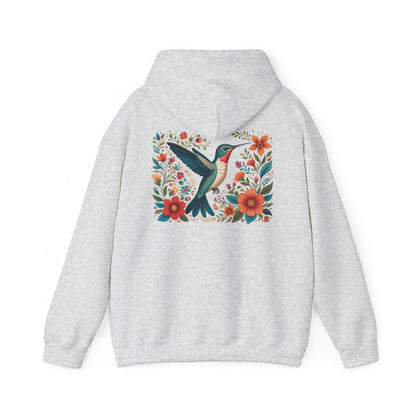 Hummingbird In Bloom Hoodie Back Design - Cozy Sweatshirt for Nature Lovers