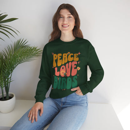Peace Love Birds Crewneck Sweatshirt - Unisex Cozy Fashion for Nature Lovers