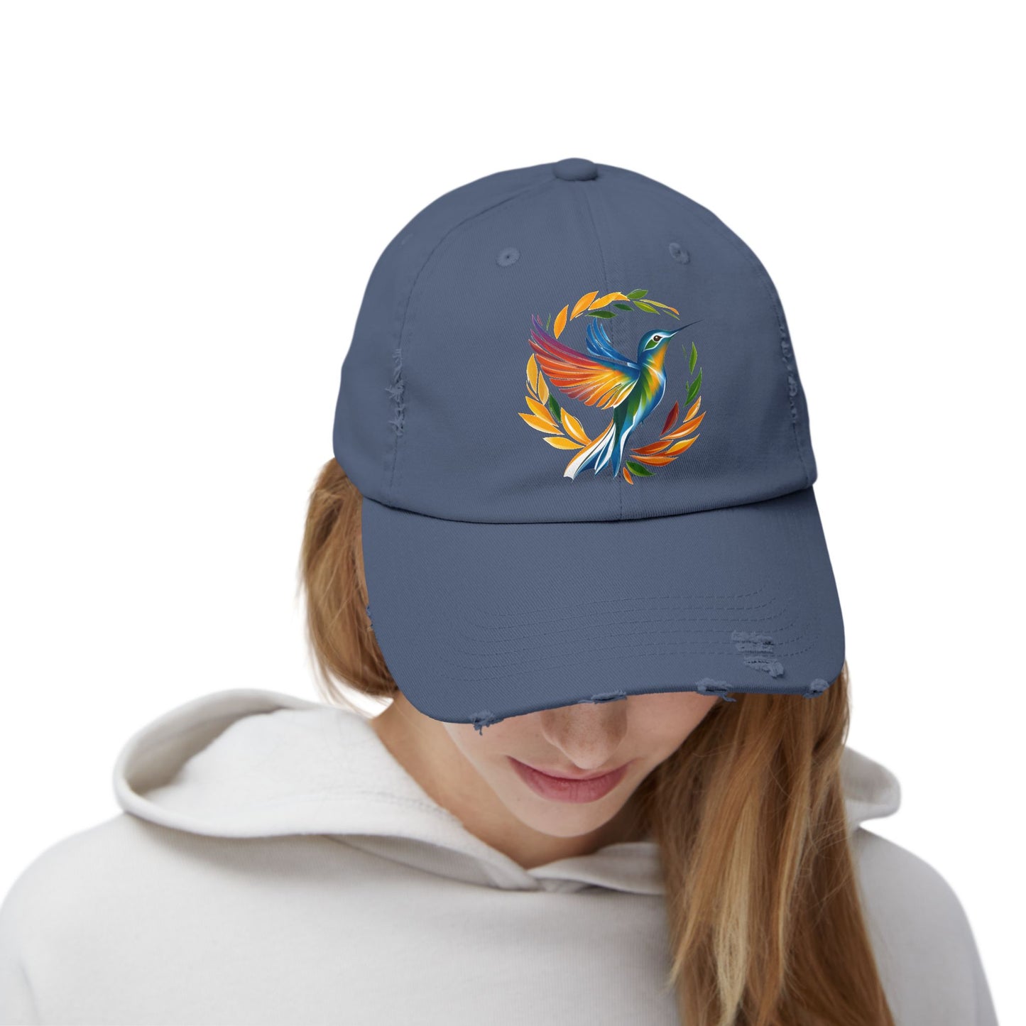Hummingbird Rainbow Vintage Style Hat - Distressed Cap