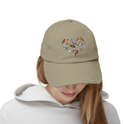 The Nerdy Birder Bird Heart Vintage Style Hat - Unisex Distressed Cap