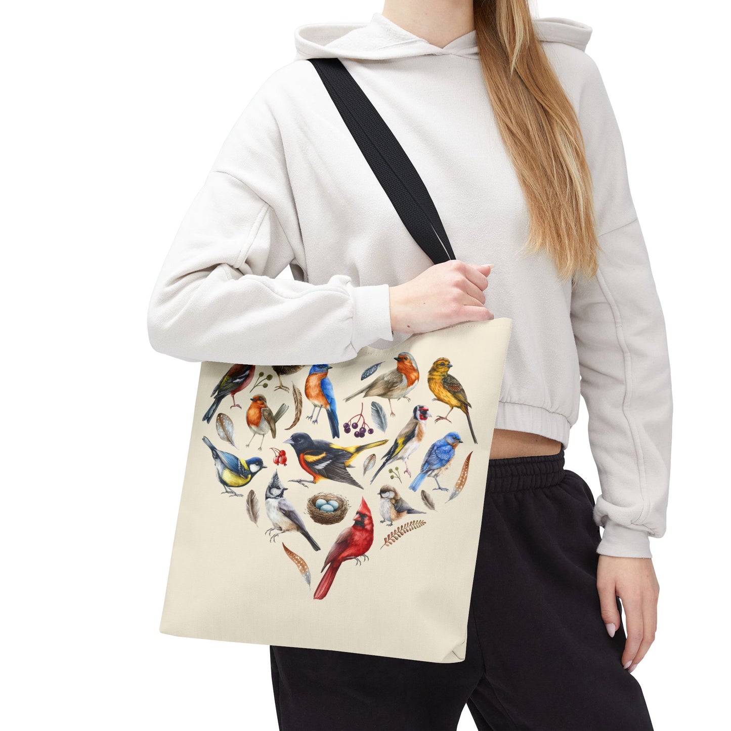 Heart of Birds Tote Bag - Natural color - Heart Design for Nature Enthusiasts