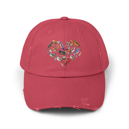 The Nerdy Birder Bird Heart Vintage Style Hat - Unisex Distressed Cap