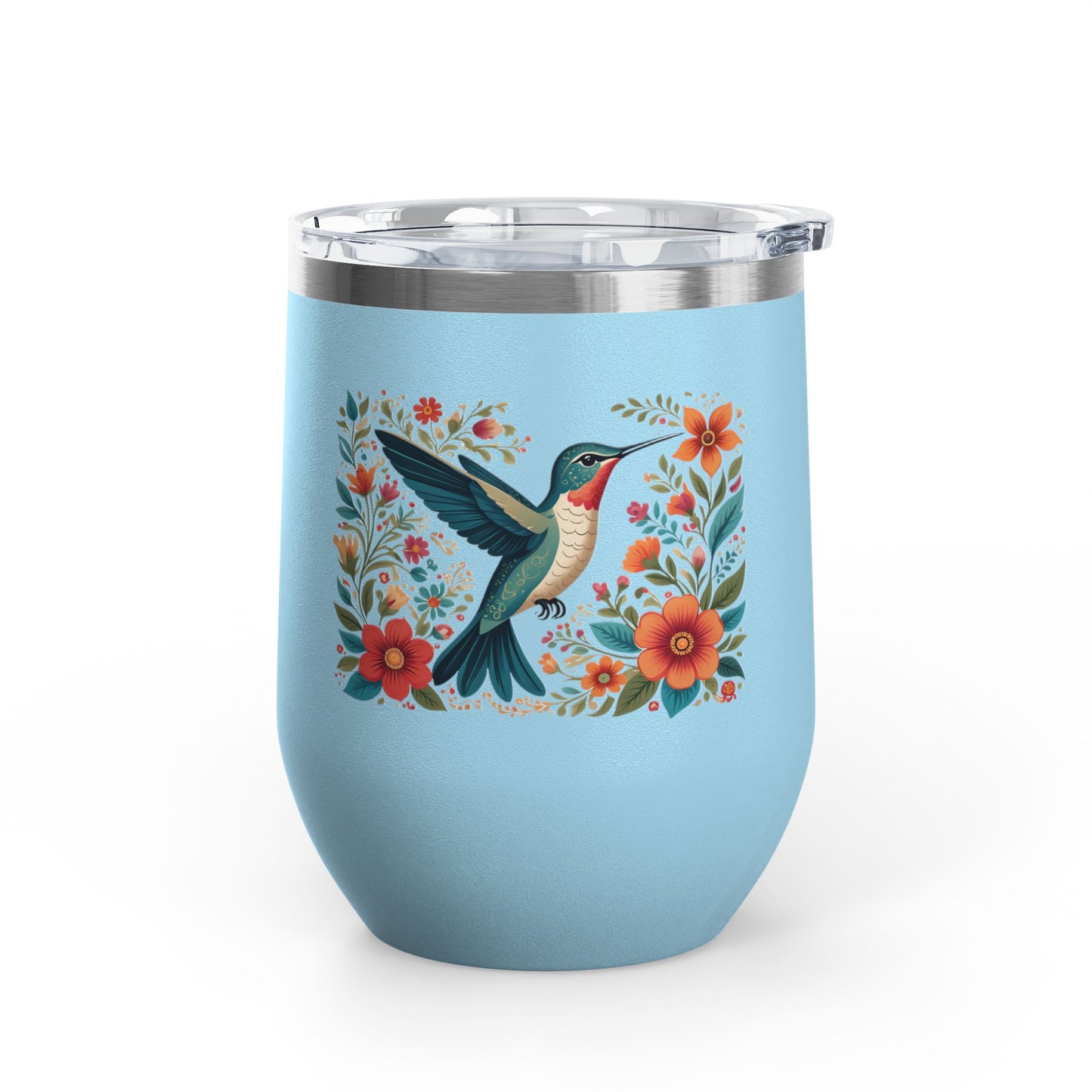 Hummingbird In Bloom Wine Tumbler- 12oz Insulated Cup