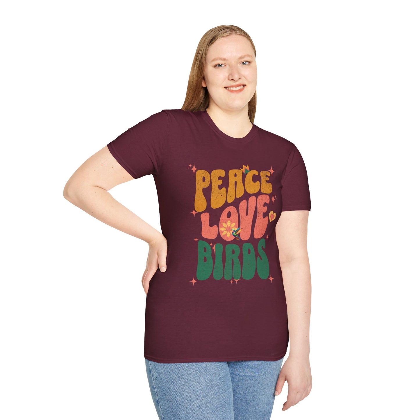 Peace Love Birds Unisex Softstyle T-Shirt - Retro Vibe Tee for Casual Wear