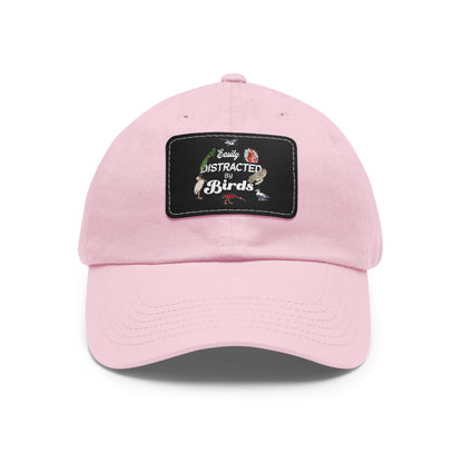 The Nerdy Birder Easily Distracted By Birds Dad Hat with Leather Patch, Casual Cap for Bird Lovers, Unisex