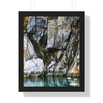 Serene Nature Framed Vertical Poster - Coastal Rock Reflection Art