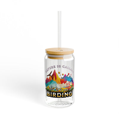 The Nerdy Birder Let's Go Birding 16oz Sipper Glass With Bamboo Lid