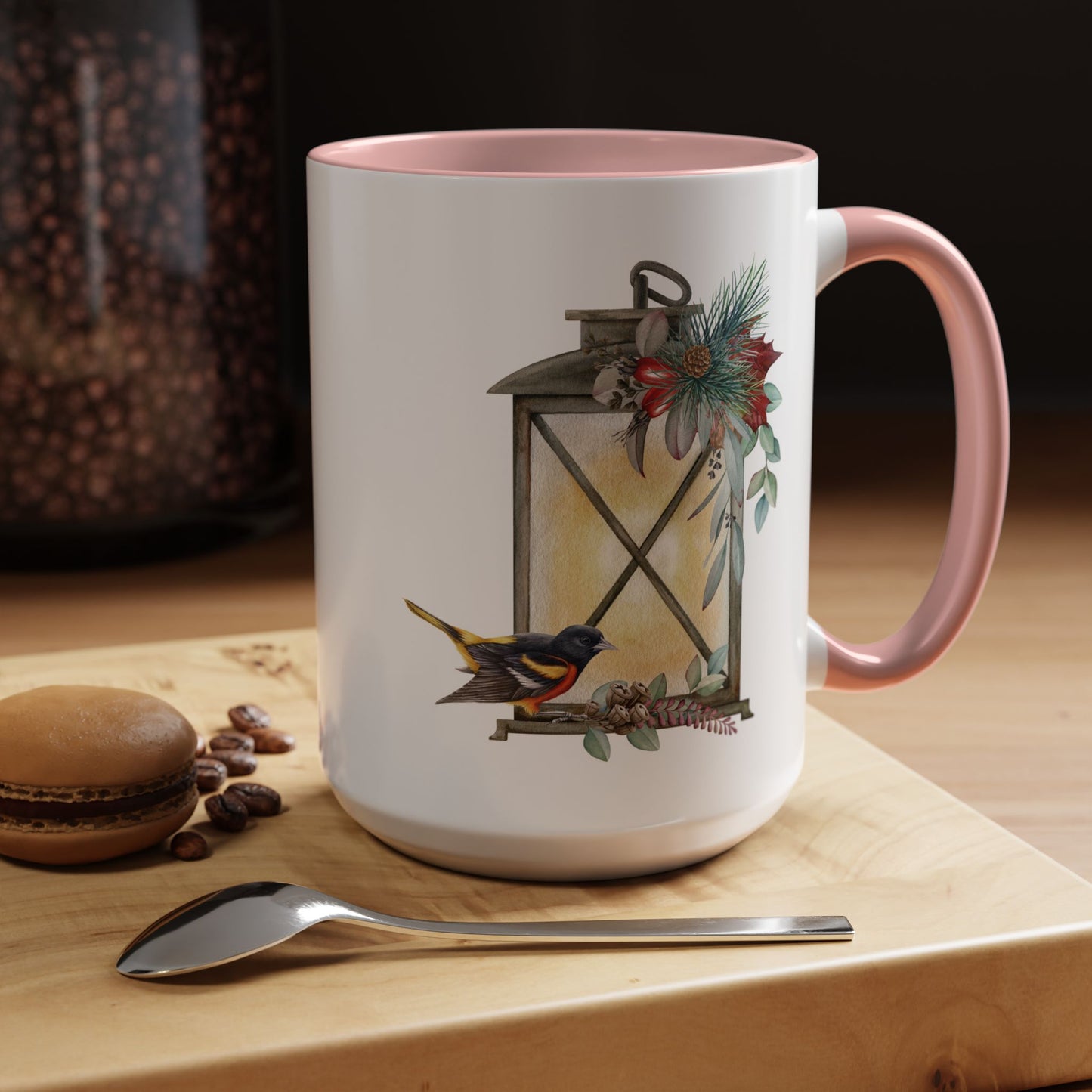 Cozy Christmas Lantern Accent Coffee Mug – Perfect Gift for Bird Lovers