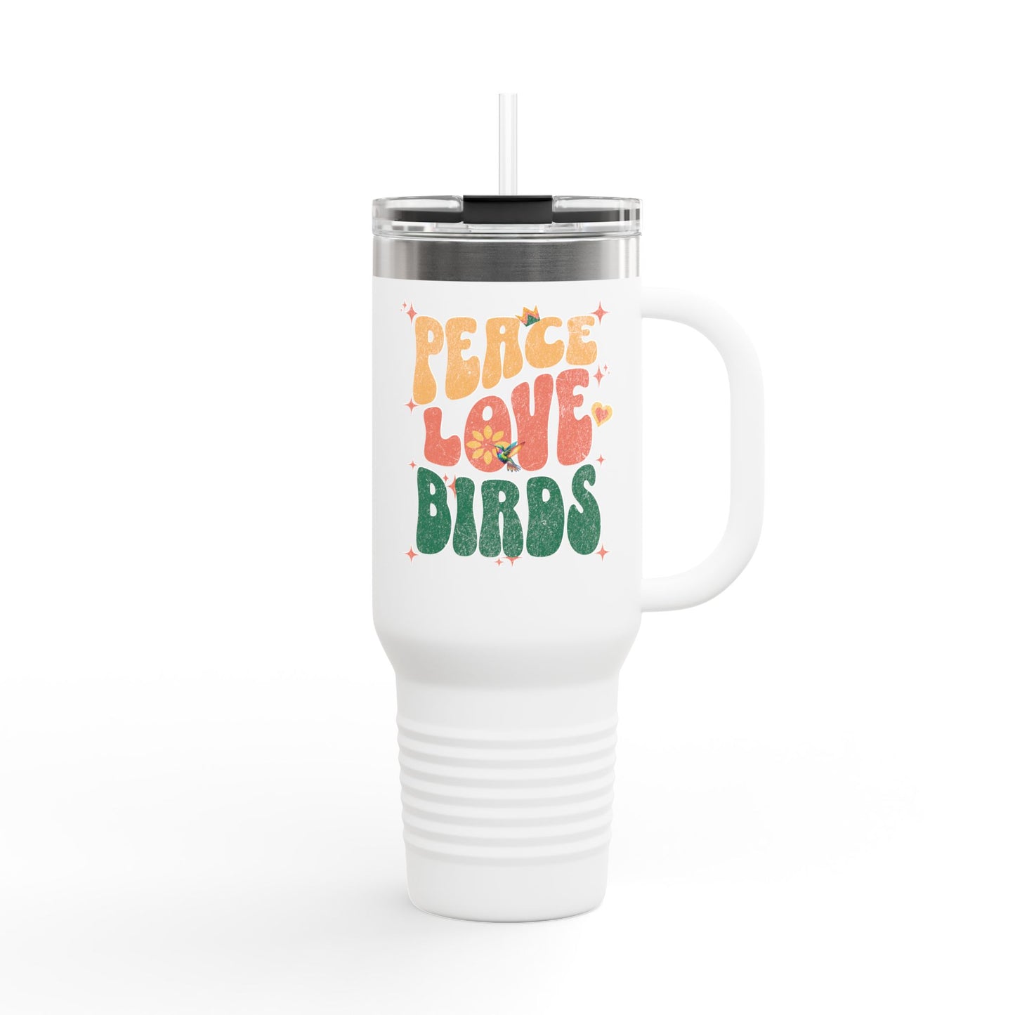 The Nerdy Birder Peace Love Birds Insulated Travel Mug, 40oz