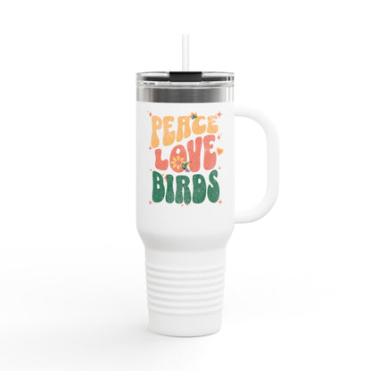 The Nerdy Birder Peace Love Birds Insulated Travel Mug, 40oz