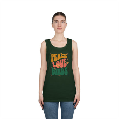 The Nerdy Birder Peace Love Birds Tank Top, Gift for Bird Lovers, Unisex Summer Wear, Fun Casual Tank