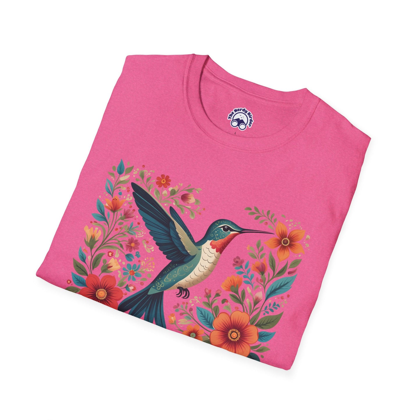 Hummingbird in Bloom – Artistic Nature Unisex Softstyle T-Shirt
