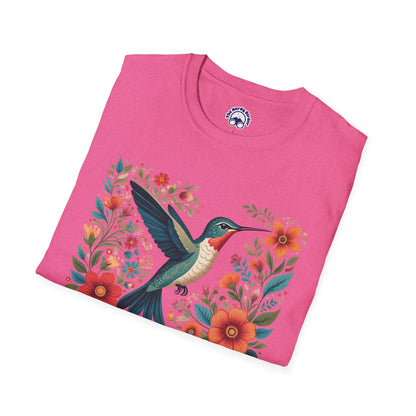 Hummingbird in Bloom – Artistic Nature Unisex Softstyle T-Shirt