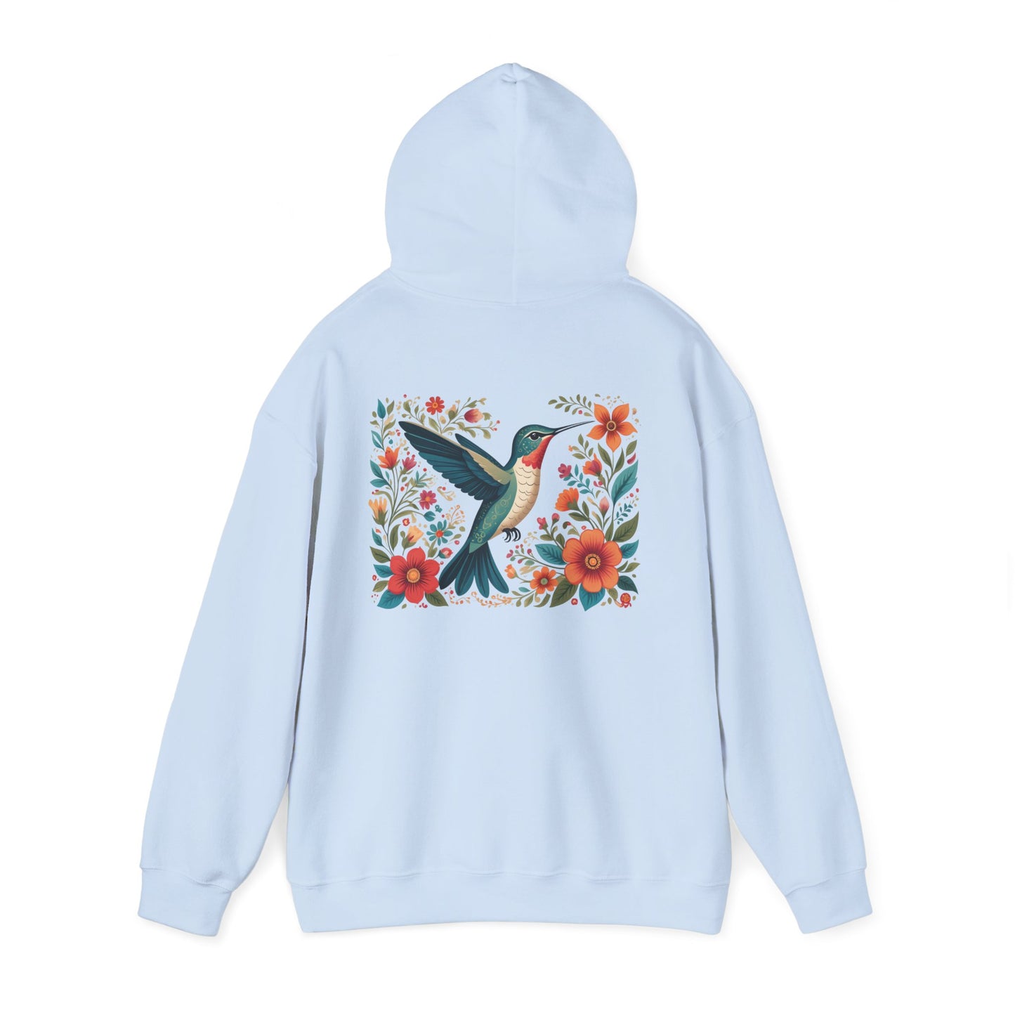 Hummingbird In Bloom Hoodie Back Design - Cozy Sweatshirt for Nature Lovers
